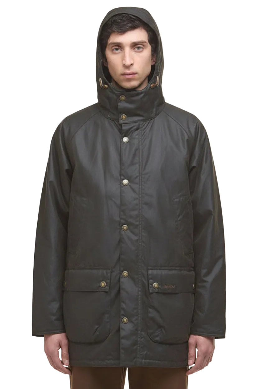 Mens Waxed Parka Jacket - Olive