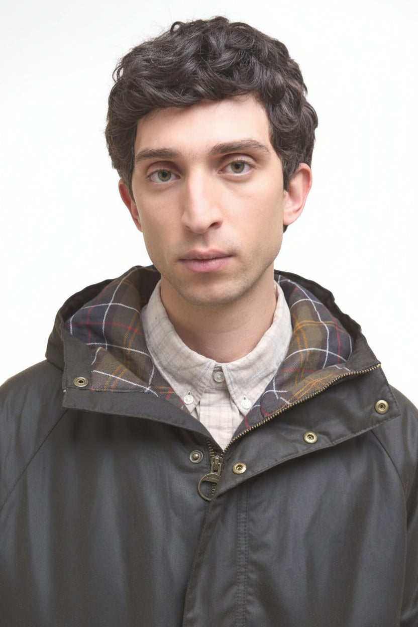 Mens Waxed Parka Jacket - Olive