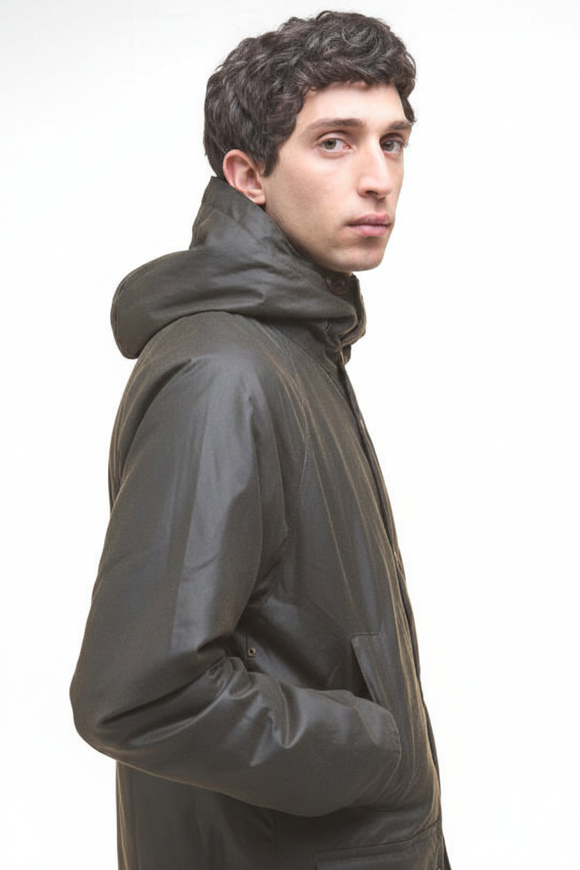 Mens Waxed Parka Jacket - Olive