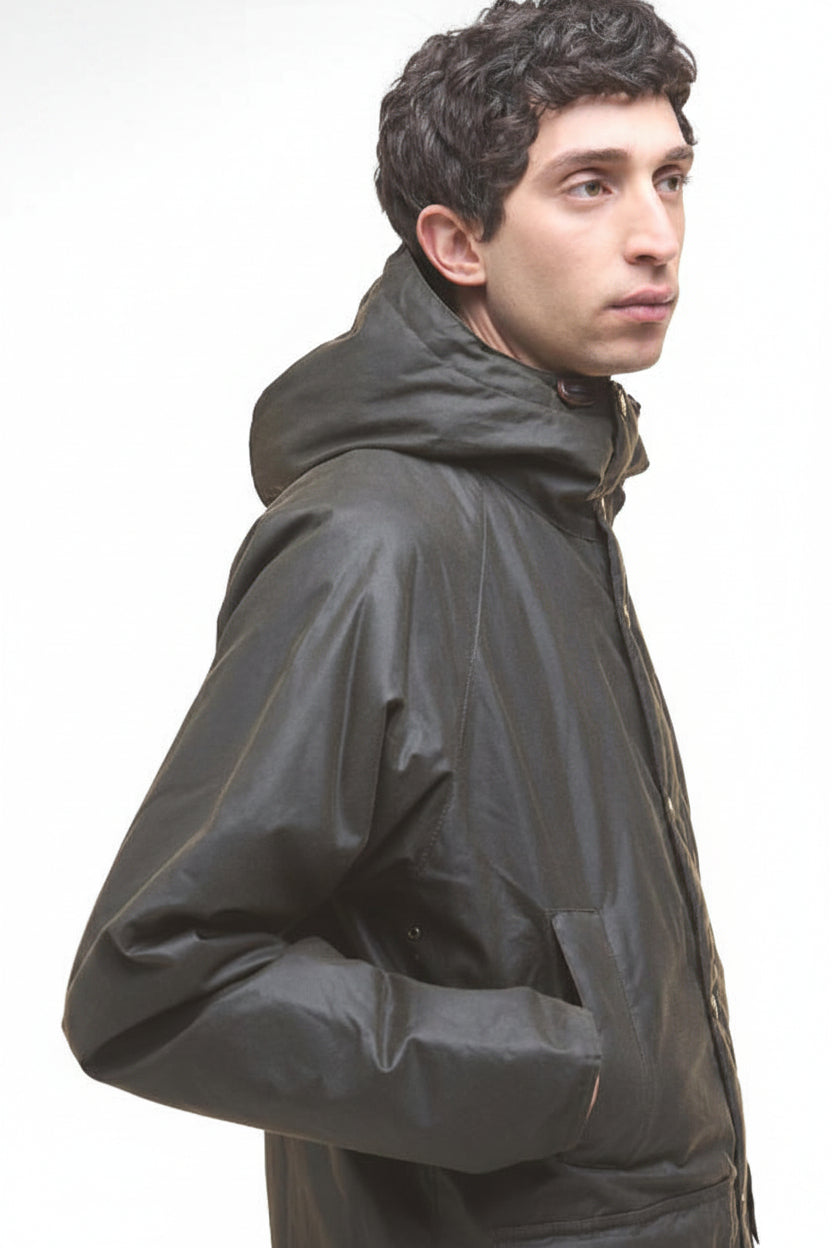 Mens Waxed Parka Jacket - Olive