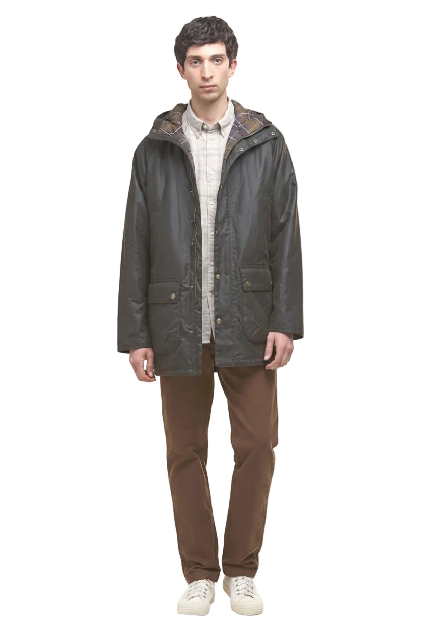 Mens Waxed Parka Jacket - Olive