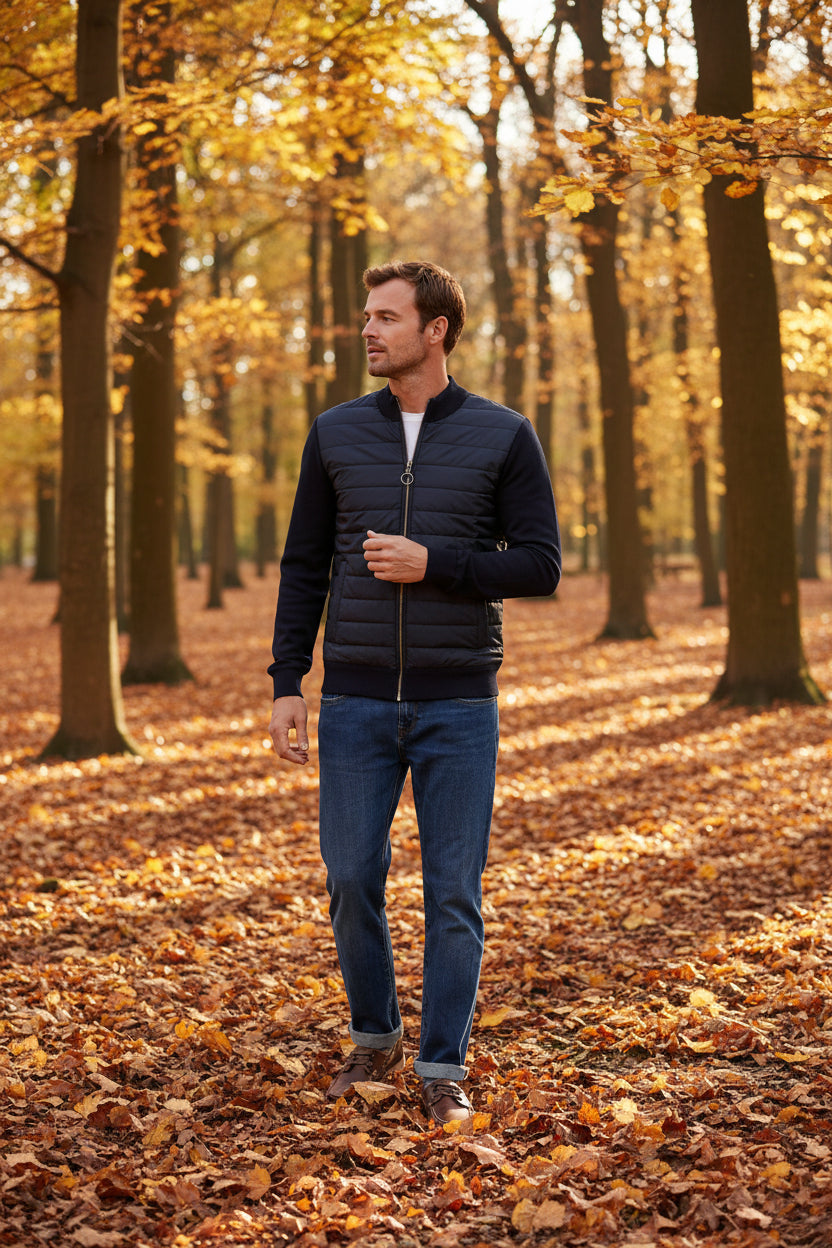 Mens Baffle Zip Sweater - Navy