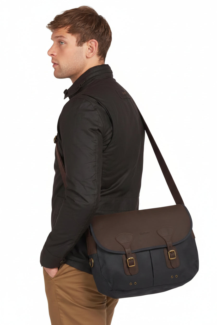 Wax & Leather Messenger Bag - Navy