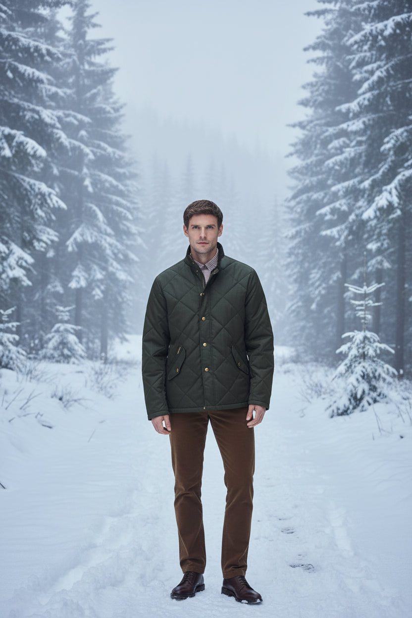 Mens Quilted Jacket - Dark Olive